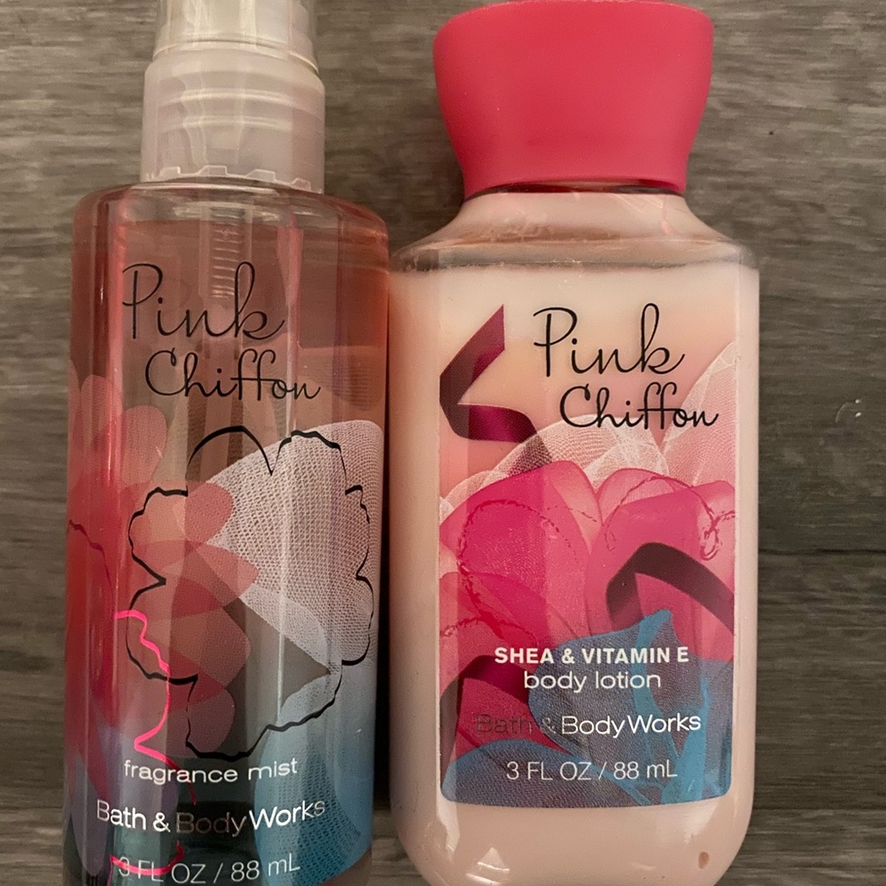 pink chiffon travel sized set